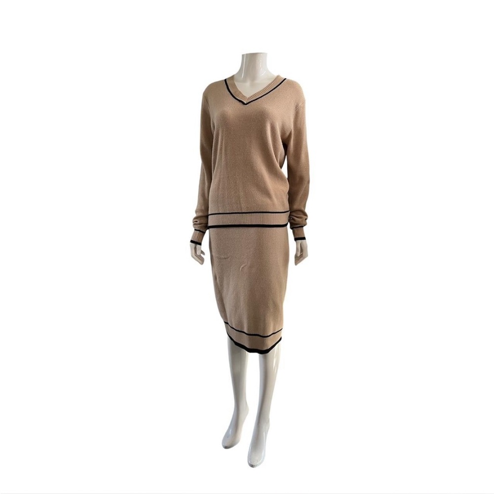 Suzy Shier Tan Two Piece Knit Sweater/Skirt set